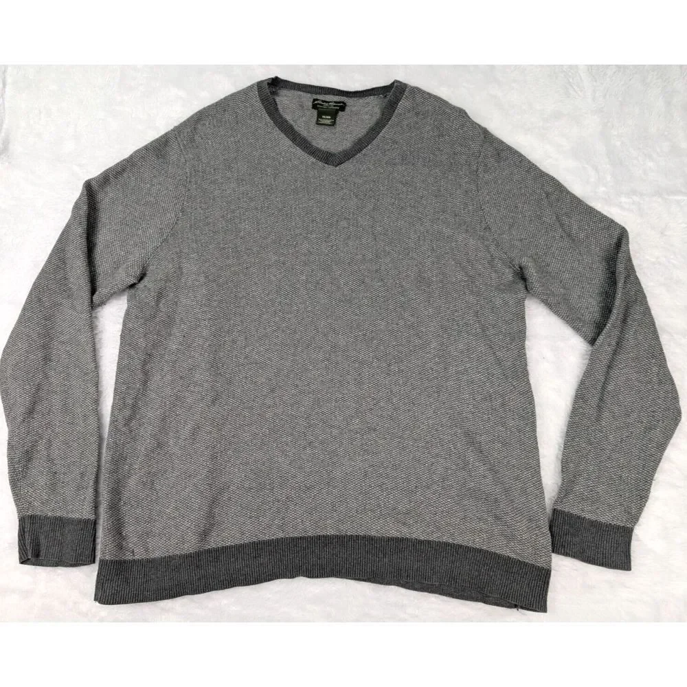 Eddie Bauer Cotton Cashmere Sweater Men's XLT Tall Grey Long Sleeve Pullover - Picture 1 of 8